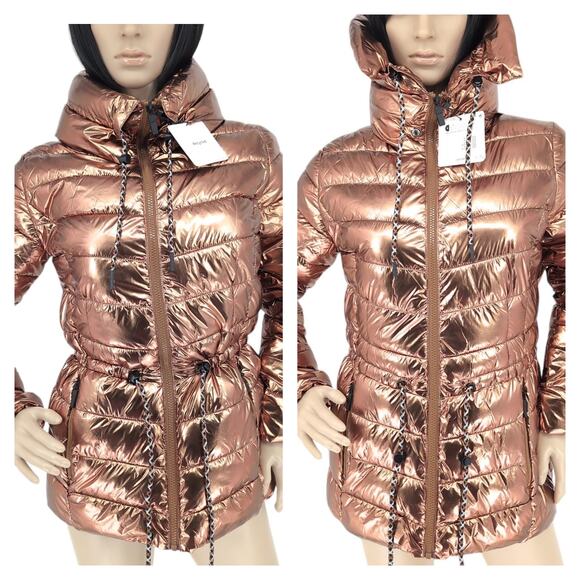 Desigual Jasmine Gold Metallic Puffer Padded Women's Jacket - US Size XS - NWT - Picture 3 of 14